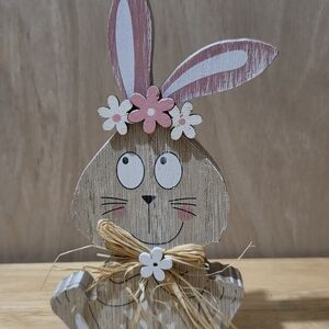 Wooden Bunny Tabletop Decoration in Pink and Natural Wood